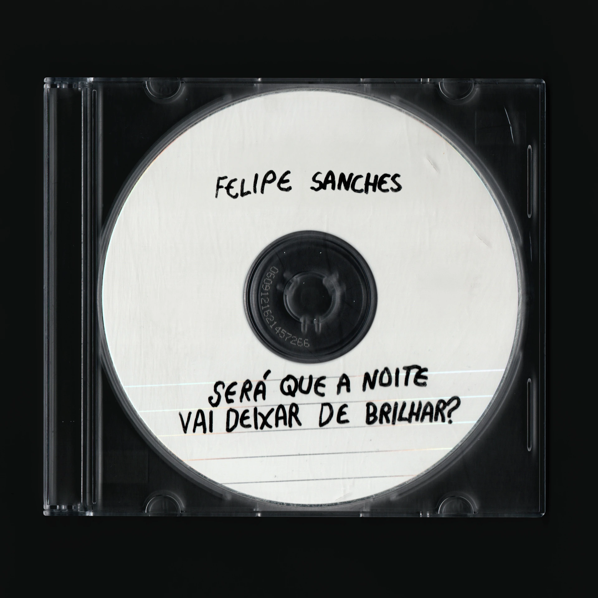 Approved cover for Felipe Sanches's single, showing a handwritten CD in a worn jewel case.