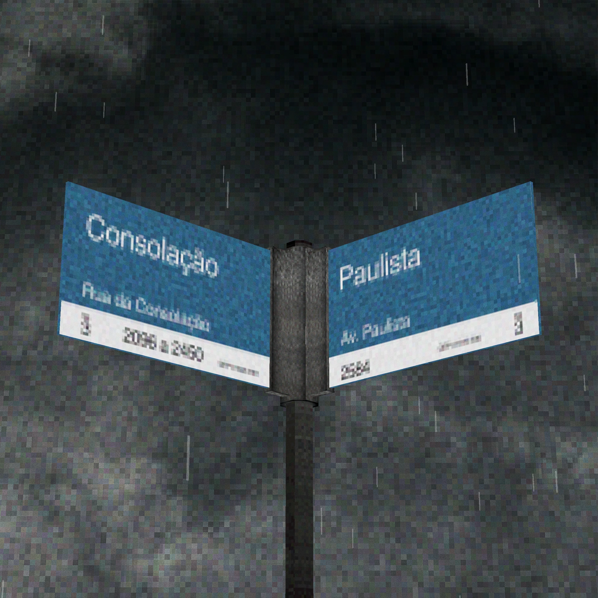 Blender study of the Consolação and Paulista street sign with a deliberately pixelated finish.