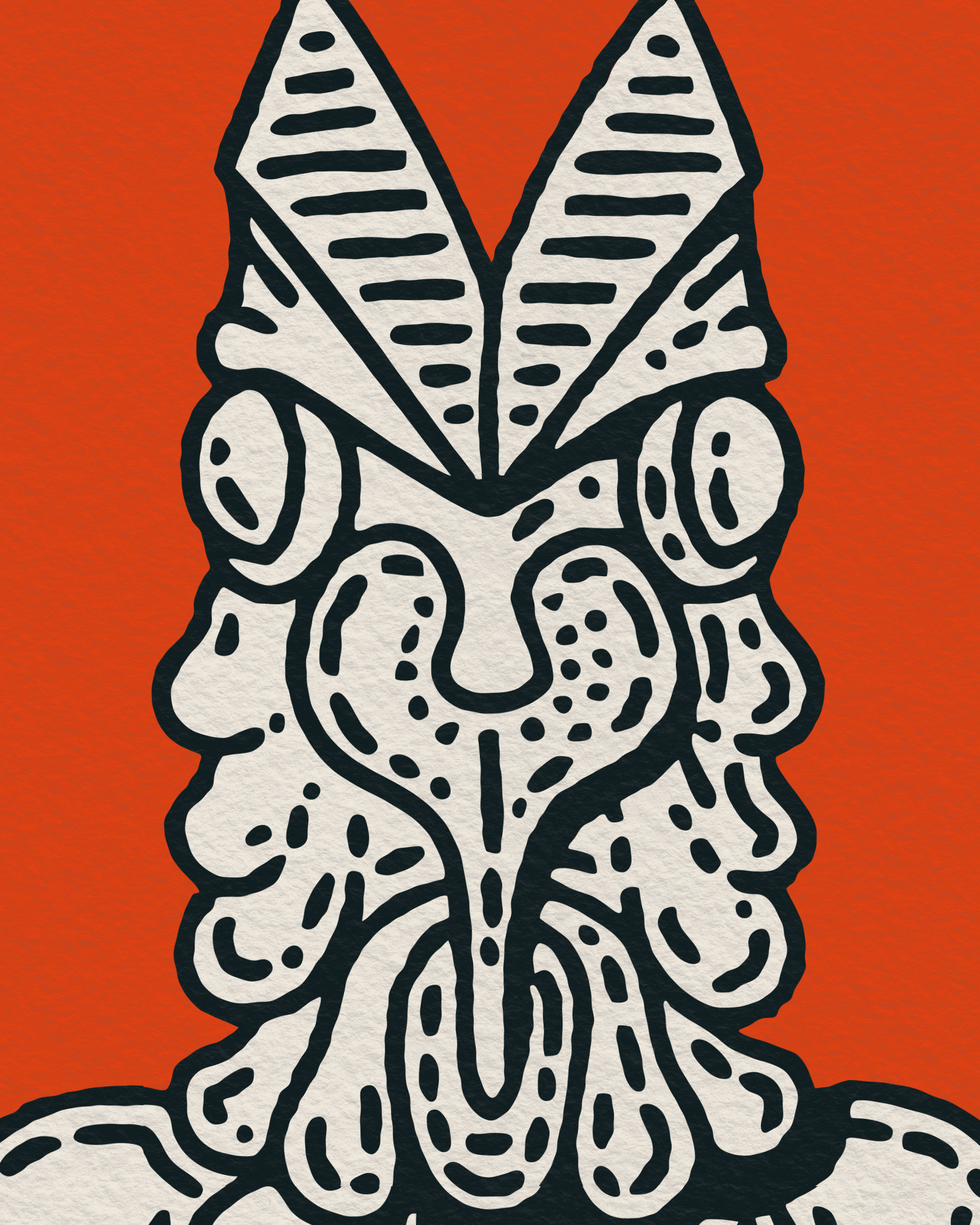 Close-up of Alien Baltan's patterned head against the orange background.